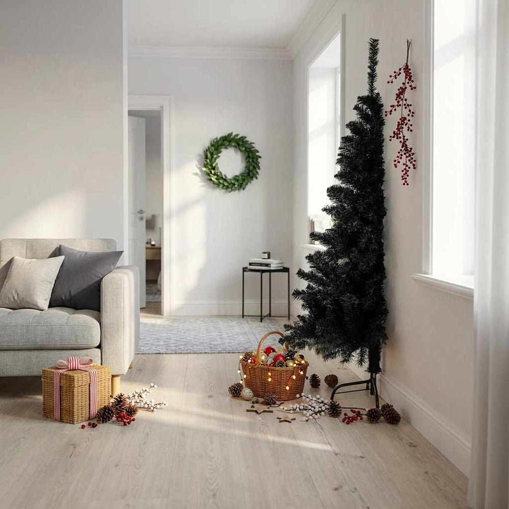 Artificial Half Christmas Tree with Stand, Black, 180cm, PVC