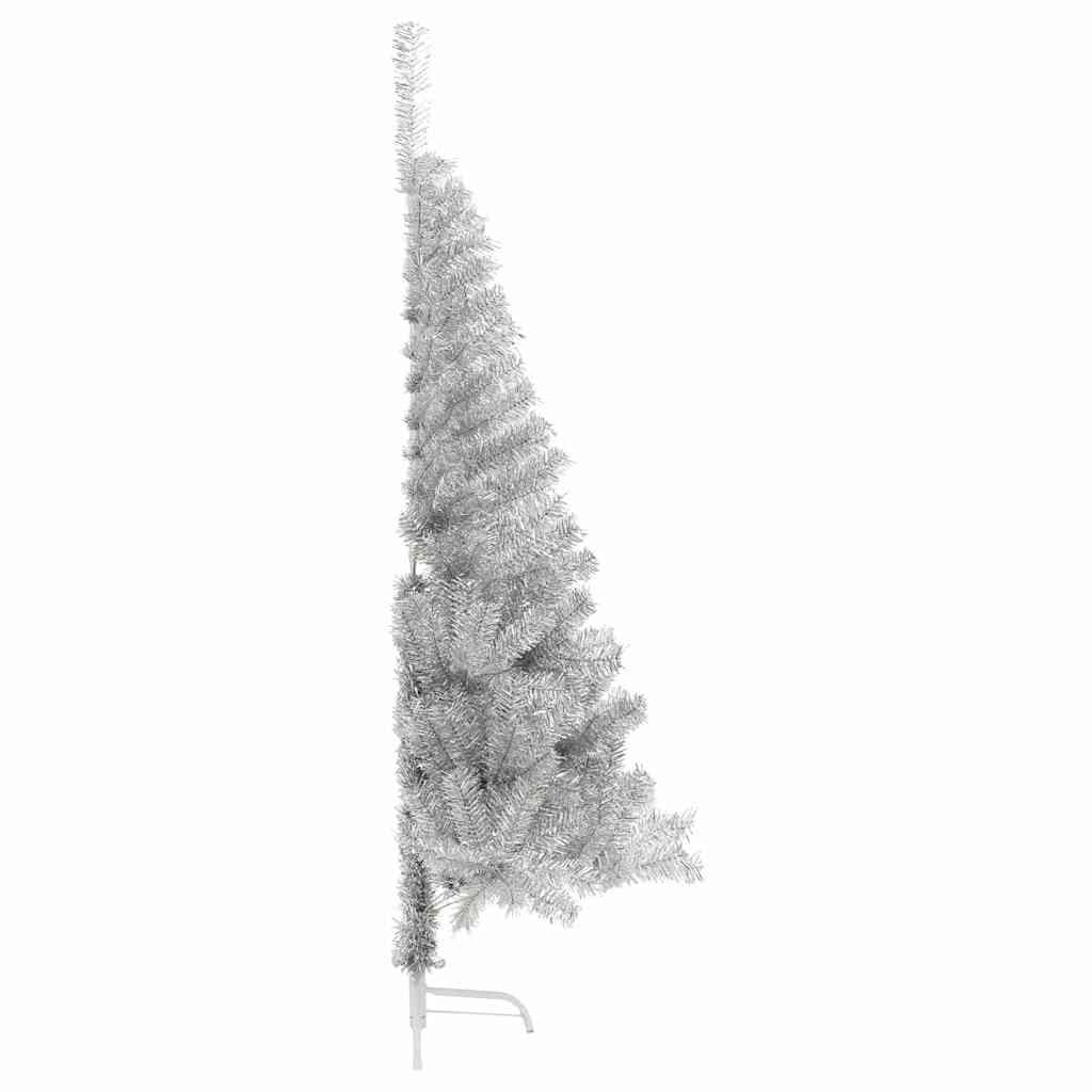 Dirbtinė pusinė Kalėdų eglutė su stovu, sidabrinė, 120cm, PET