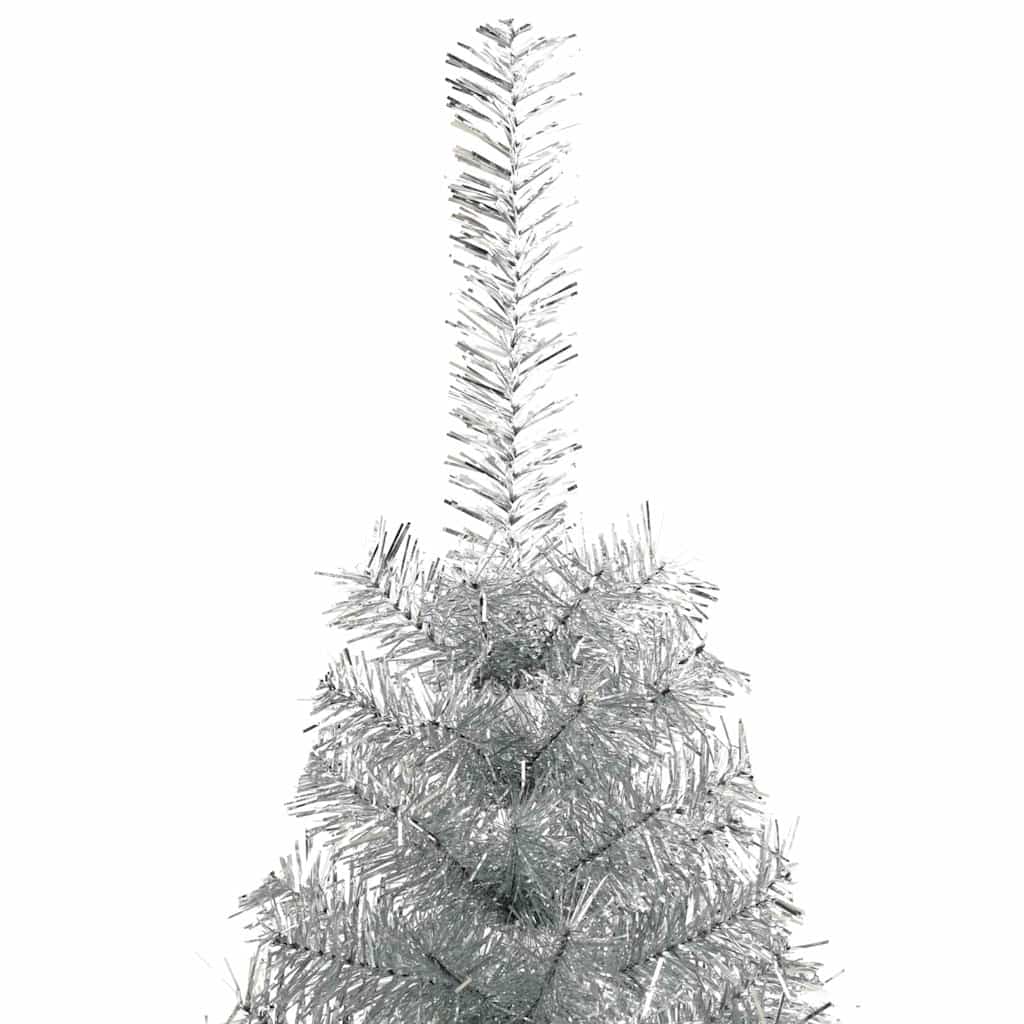 Dirbtinė pusinė Kalėdų eglutė su stovu, sidabrinė, 120cm, PET