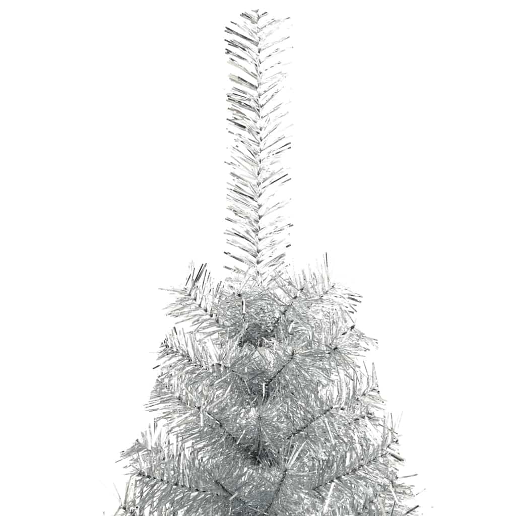 Dirbtinė pusinė Kalėdų eglutė su stovu, sidabrinė, 210cm, PET