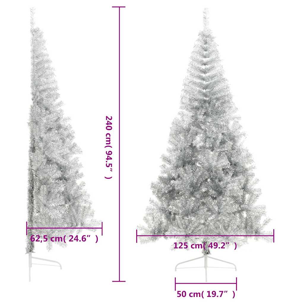 Dirbtinė pusinė Kalėdų eglutė AK STAR, su stovu, sidabrinė, 240cm., T