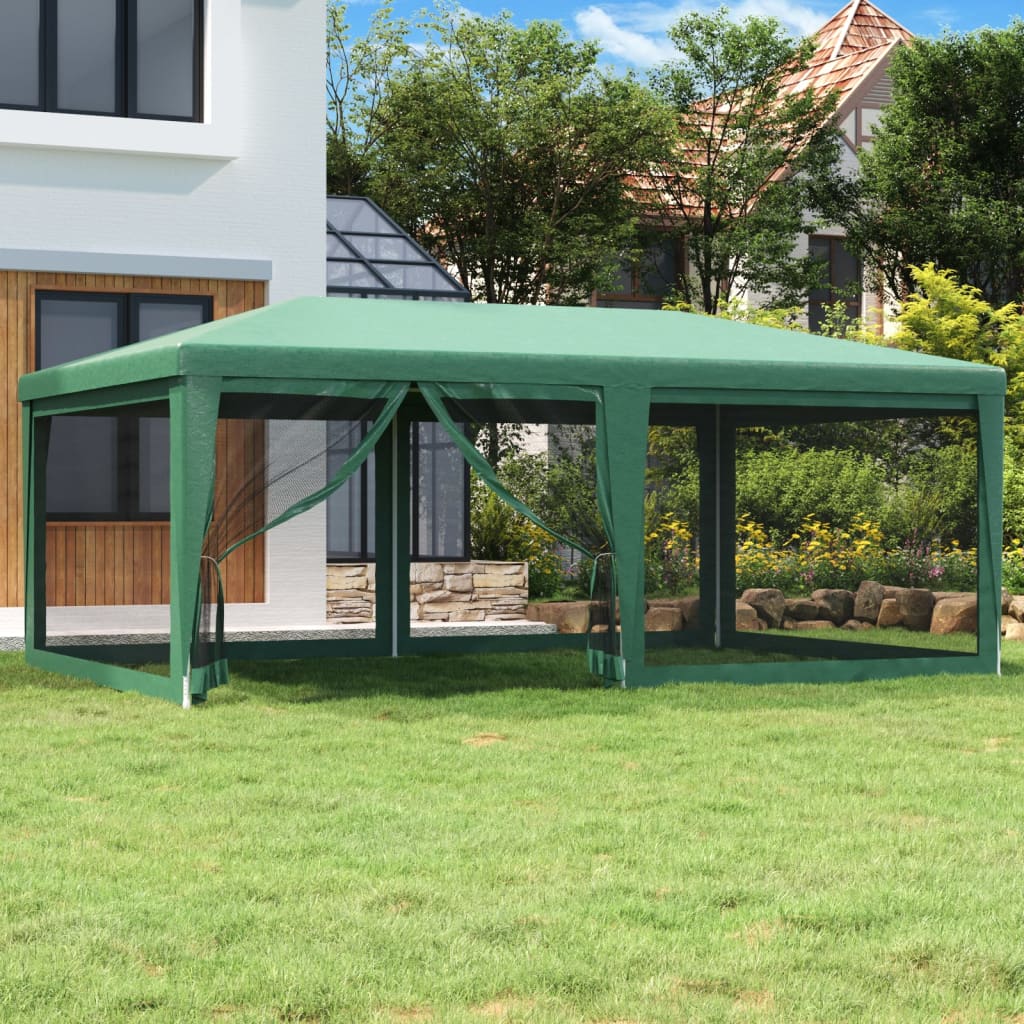 Proginė palapinė su 6 tinklinėmis sienomis, žalia, 6x4m, HDPE
