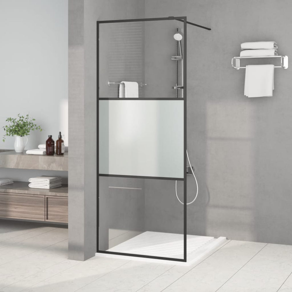 Shower screen, black, 80x195cm, ESG glass, semi-frosted