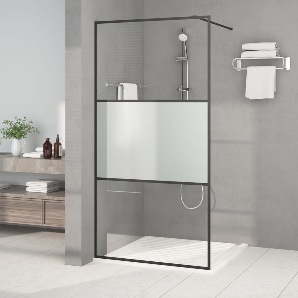 Shower screen, black, 100x195cm, ESG glass, semi-frosted