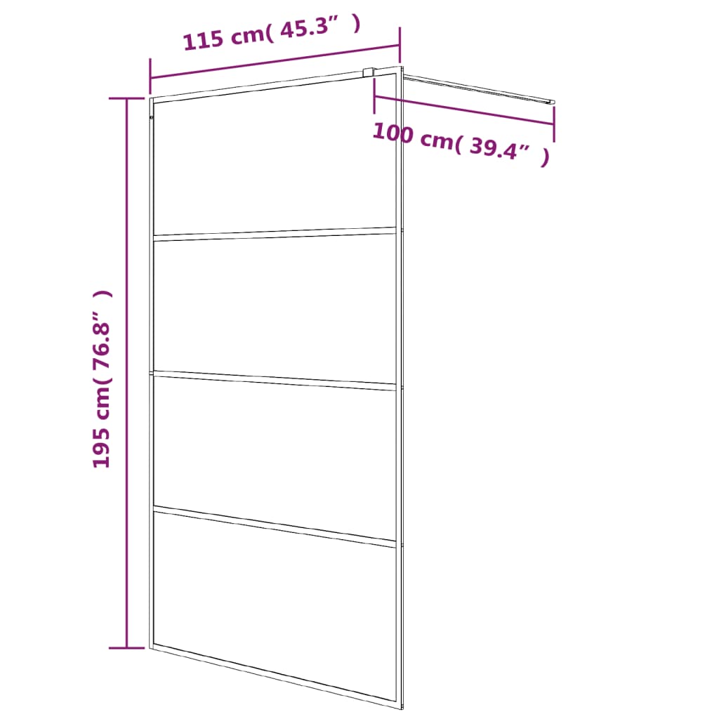 Shower screen, black, 115x195cm, ESG glass, frosted
