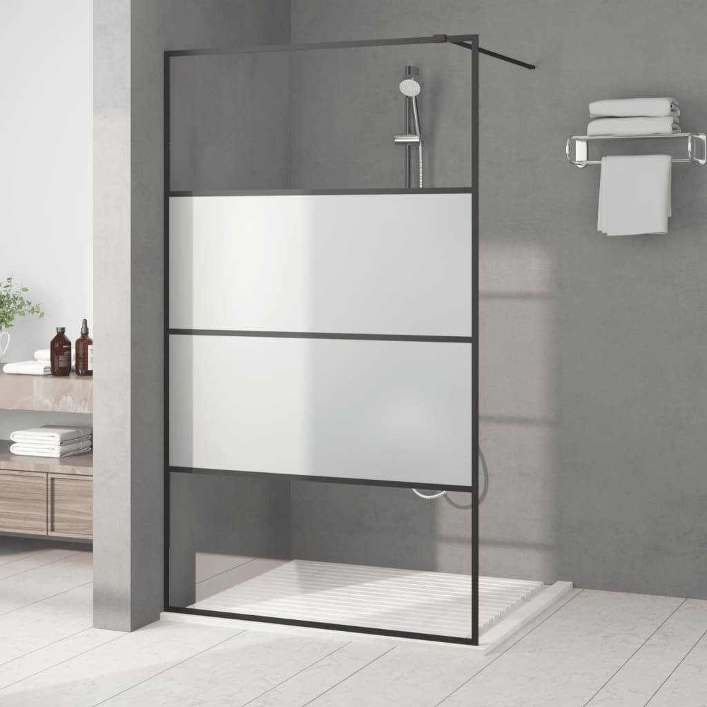 Shower screen, black, 115x195cm, ESG glass, frosted