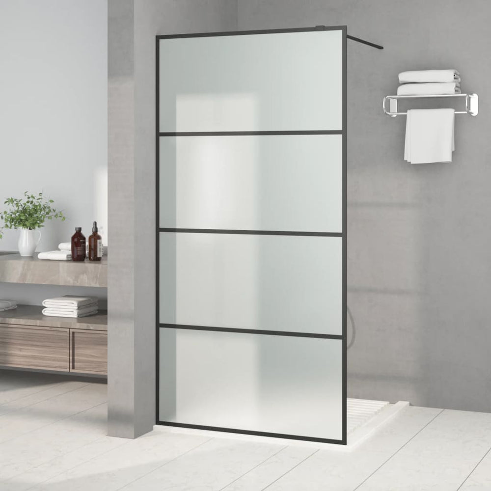 Shower screen, black, 100x195cm, ESG glass, frosted