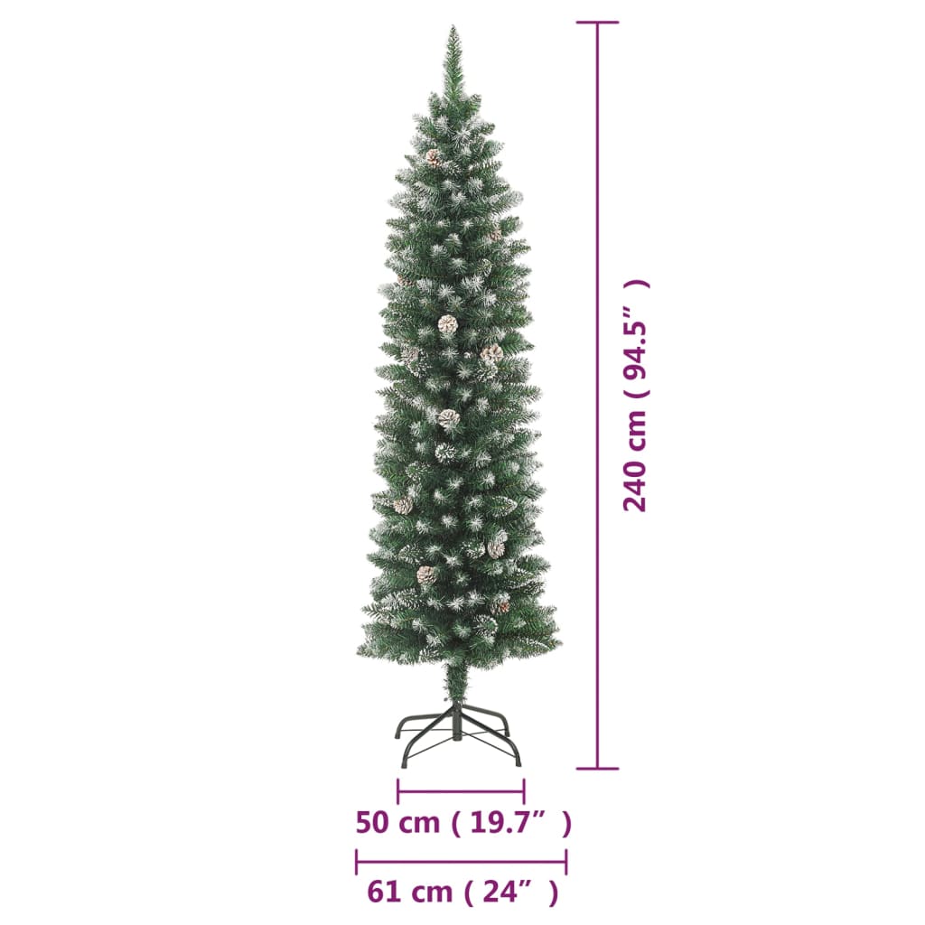 Mākslīgā šaurā Ziemassvētku eglīte ar statīvu, 240 cm, PVC