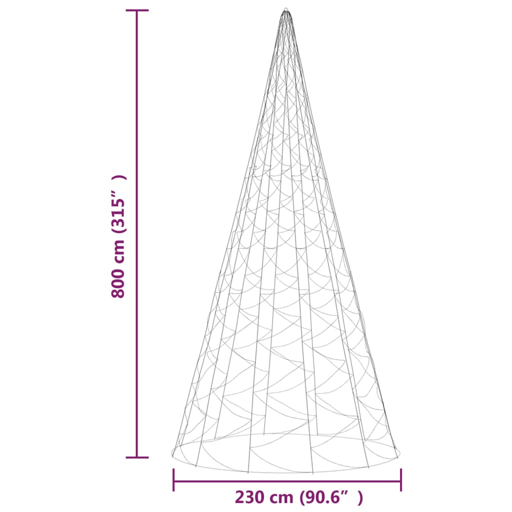 Christmas tree on a flag pole, 800cm, 3000 warm white LEDs