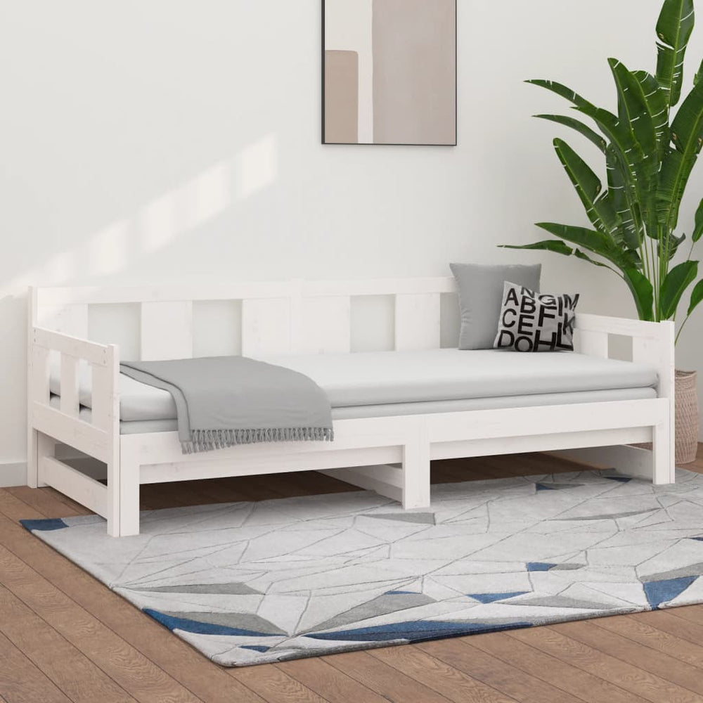 Ištraukiama lova, balta, 2x(90x200)cm, pušies medienos masyvas