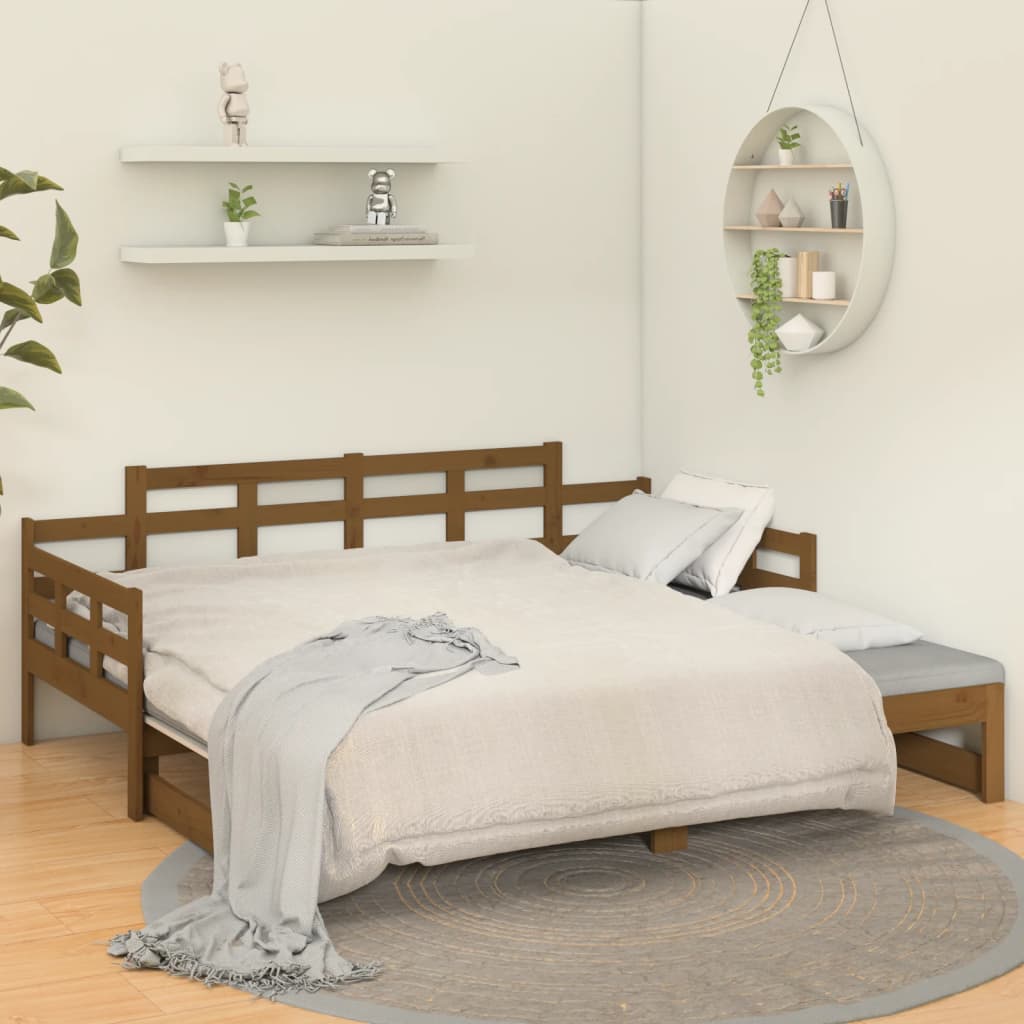 Ištraukiama lova, medaus ruda, 2x(90x200)cm, pušies masyvas