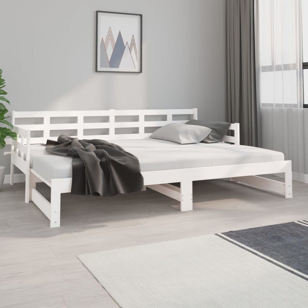 Ištraukiama lova, balta, 2x(80x200)cm, pušies medienos masyvas