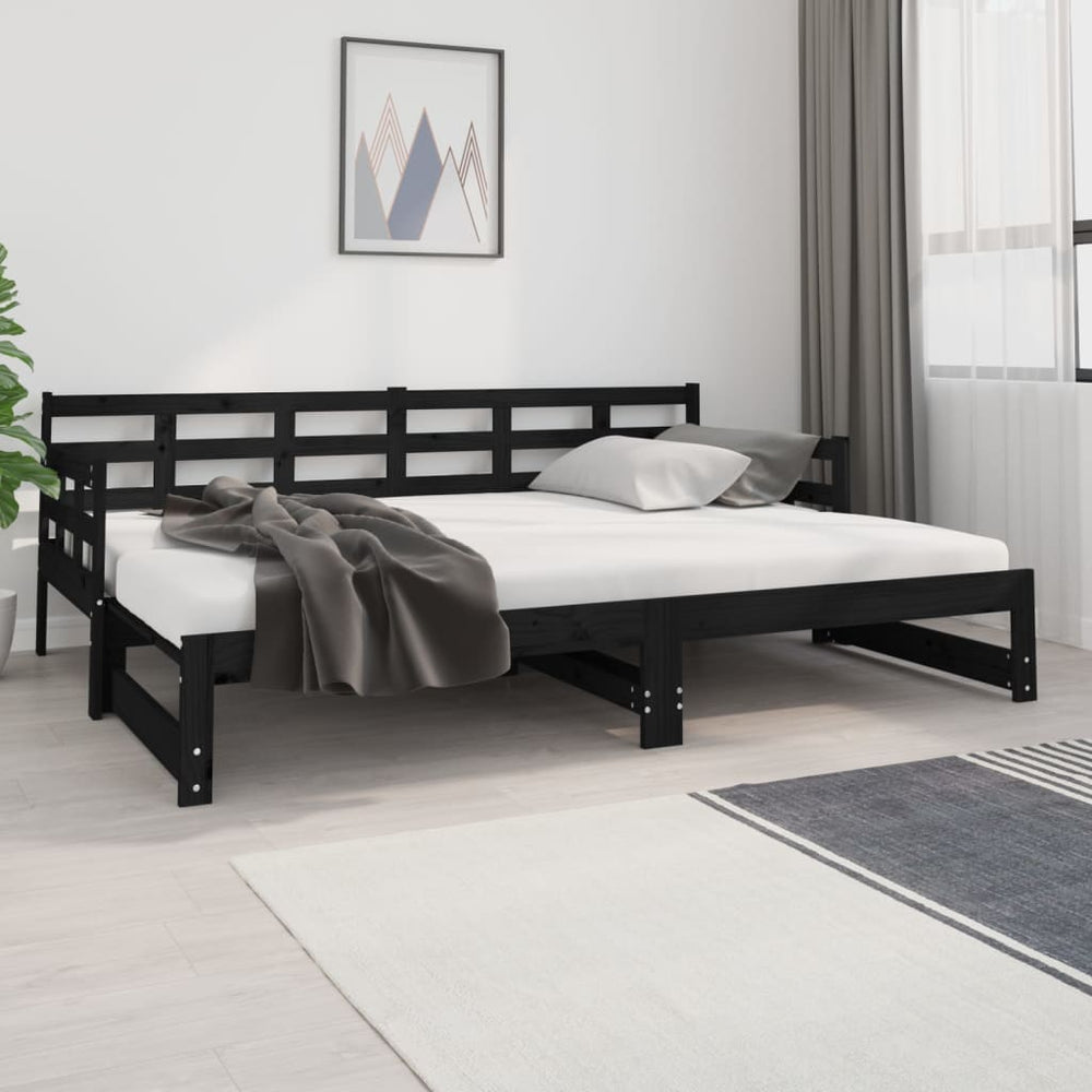 Ištraukiama lova, juoda, 2x(80x200)cm, pušies medienos masyvas