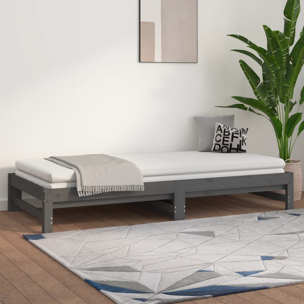 Ištraukiama lova, pilka, 2x(90x200)cm, pušies medienos masyvas