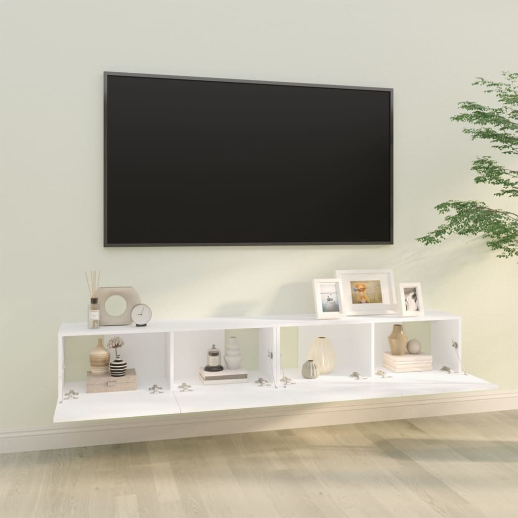 Wall TV cabinets, 2 pcs., white, 100x30x30 cm, wood