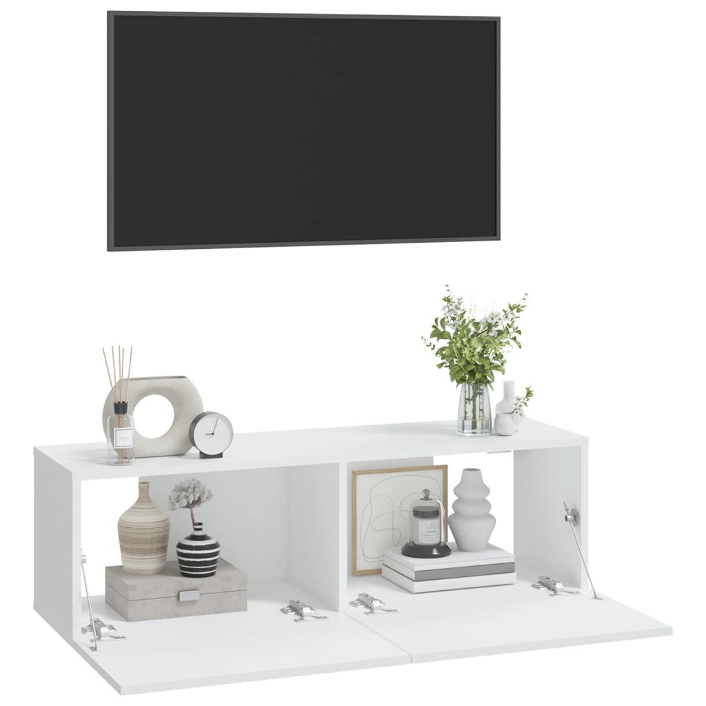 Wall TV cabinets, 2 pcs., white, 100x30x30 cm, wood