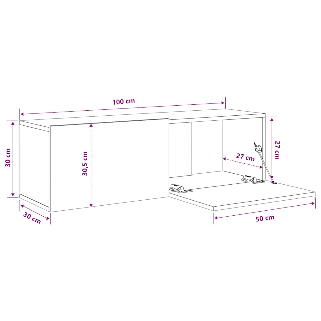 Sieninės TV spintelės, 2vnt., juodos, 100x30x30cm, mediena