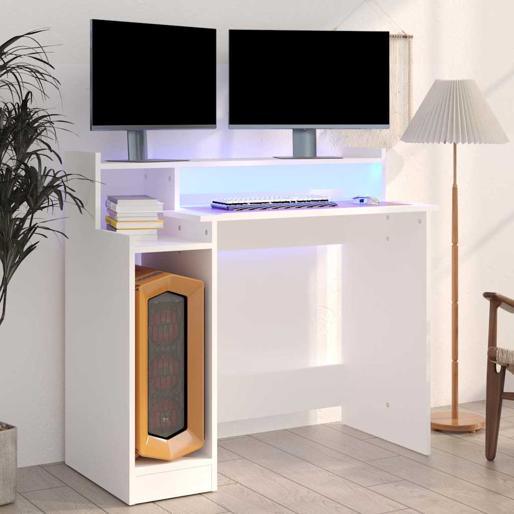 Desk with LED lighting, white, 97x45x90cm, wood