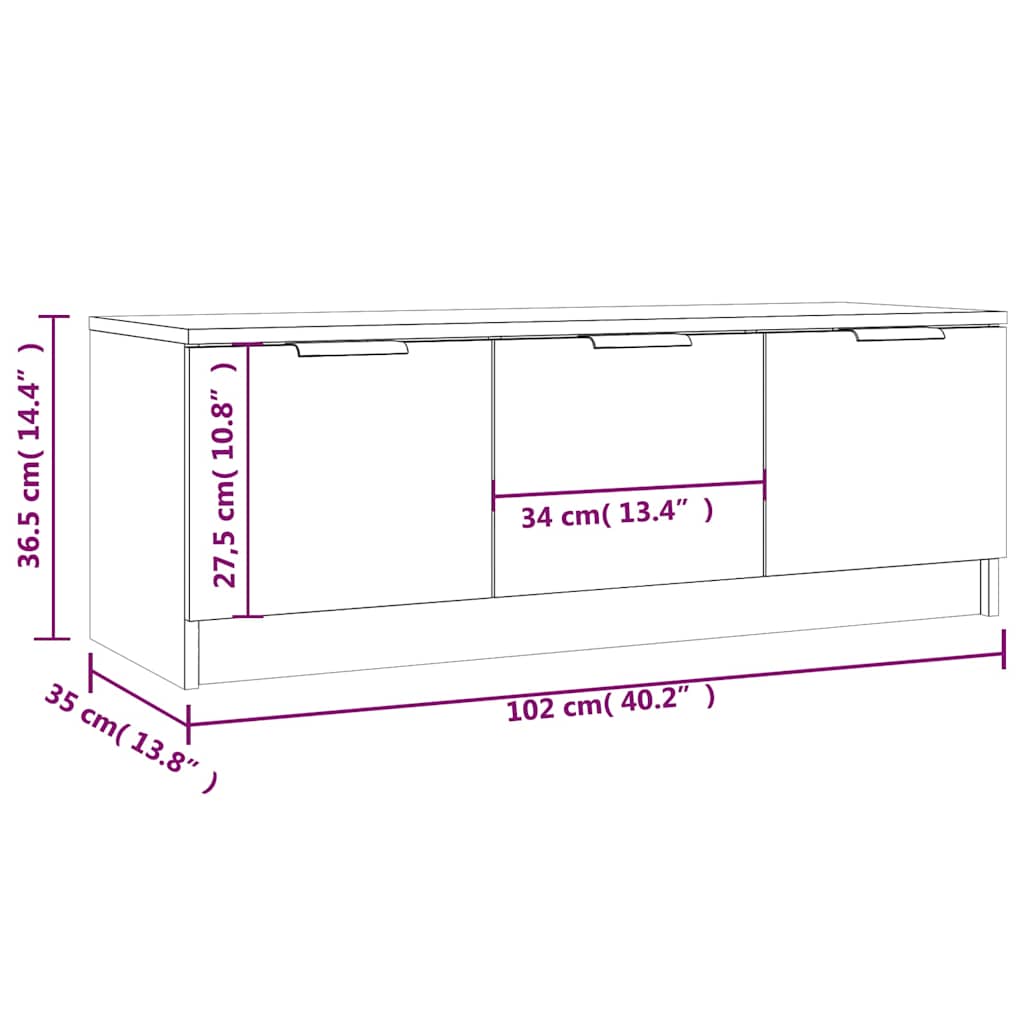 TV cabinet, oak, 102x35x36.5cm, engineered wood