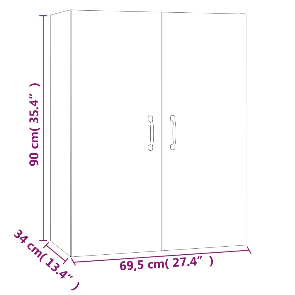 Wall cabinet, oak, 69.5x34x90cm, treated wood
