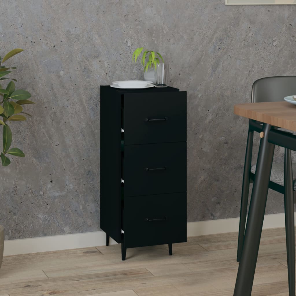 Side cabinet, black, 34.5x34x90cm, engineered wood