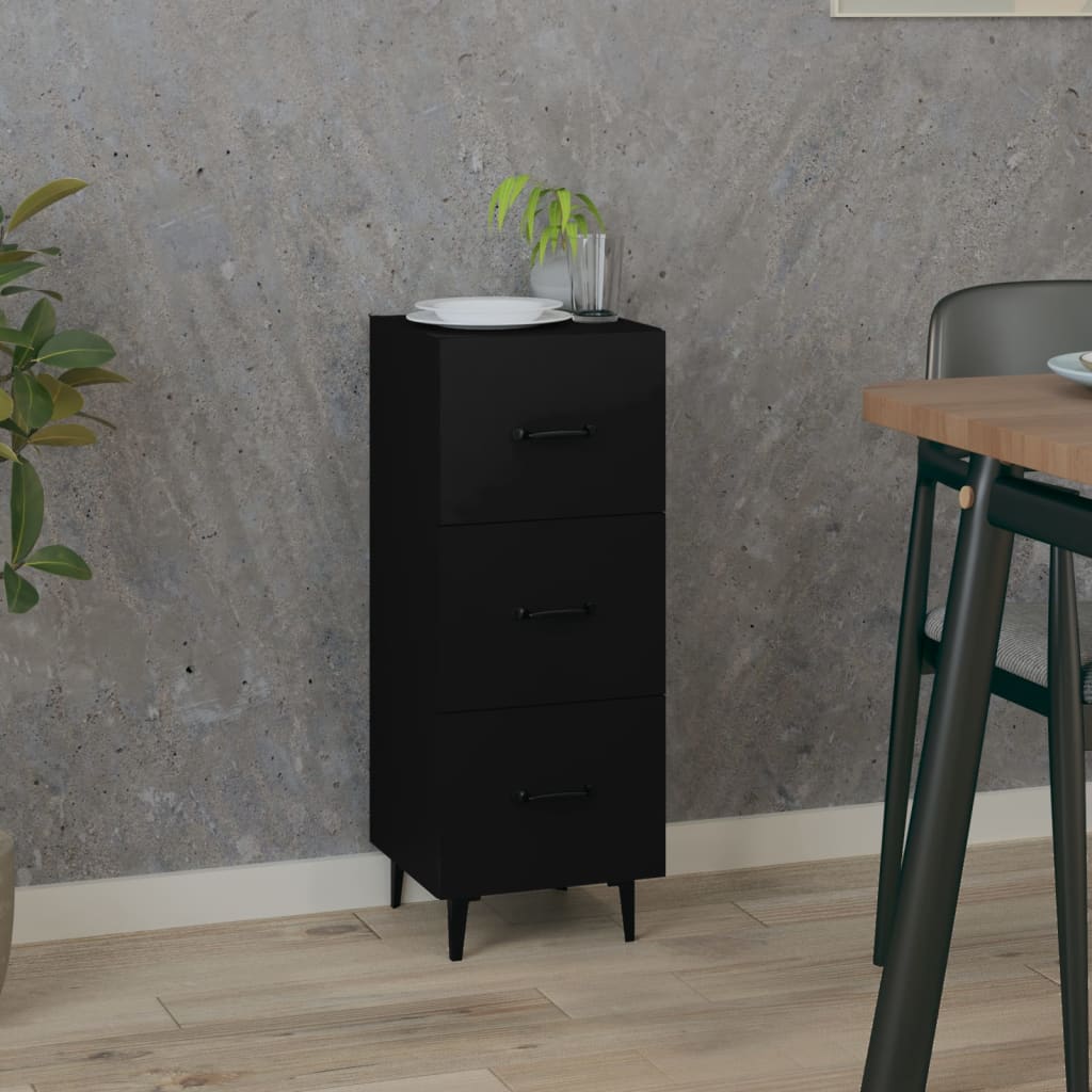 Side cabinet, black, 34.5x34x90cm, engineered wood