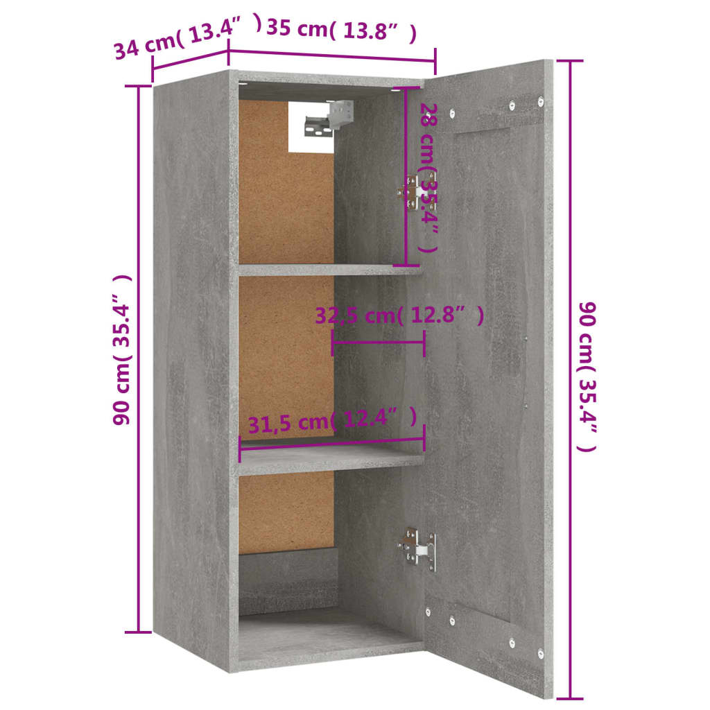 Wall cabinet, concrete grey, 35x34x90cm, engineered wood