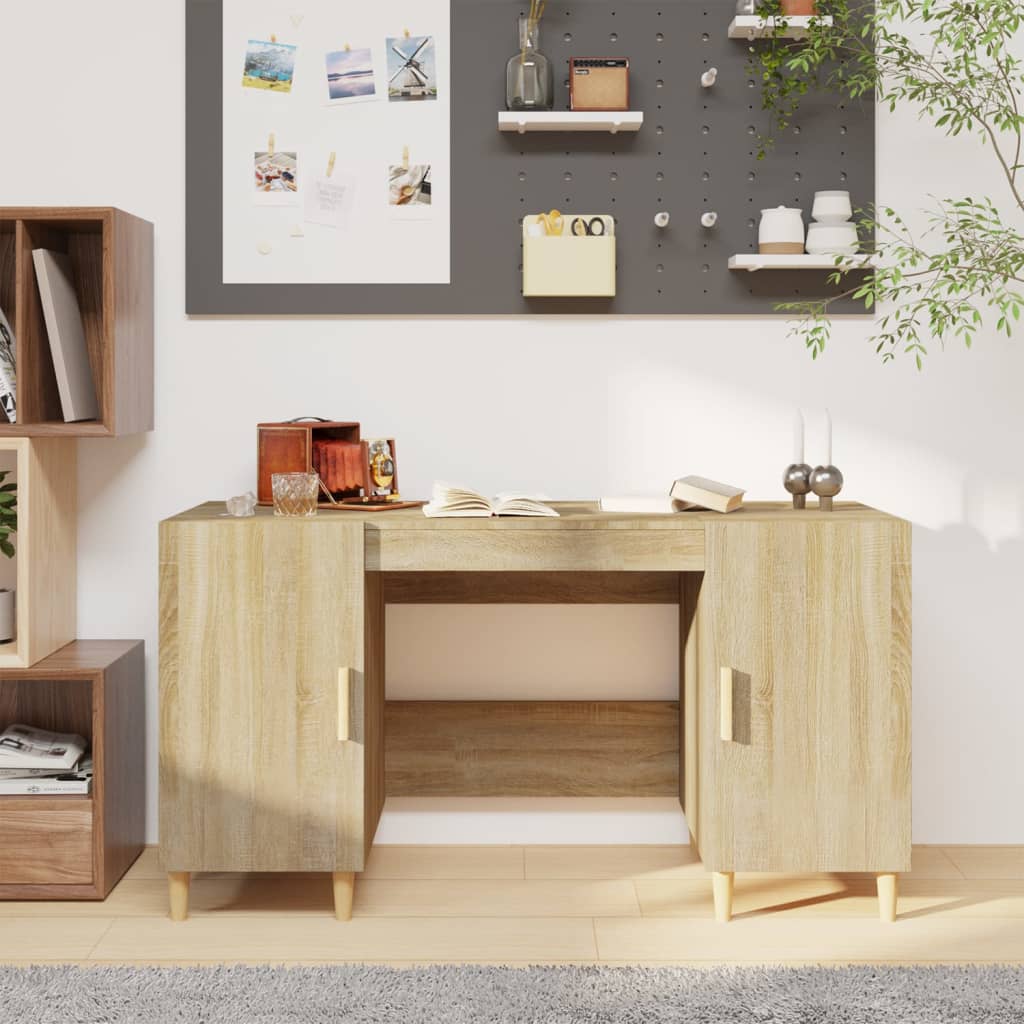 Writing desk, oak colored, 140x50x75cm, processed wood