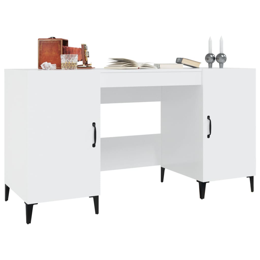 Desk, white, 140x50x75cm, wood, glossy