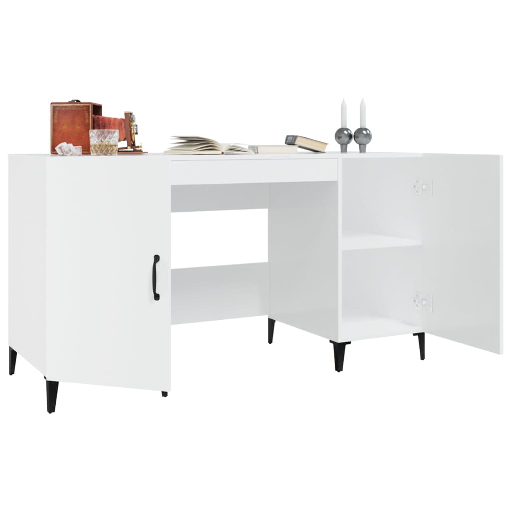 Desk, white, 140x50x75cm, wood, glossy