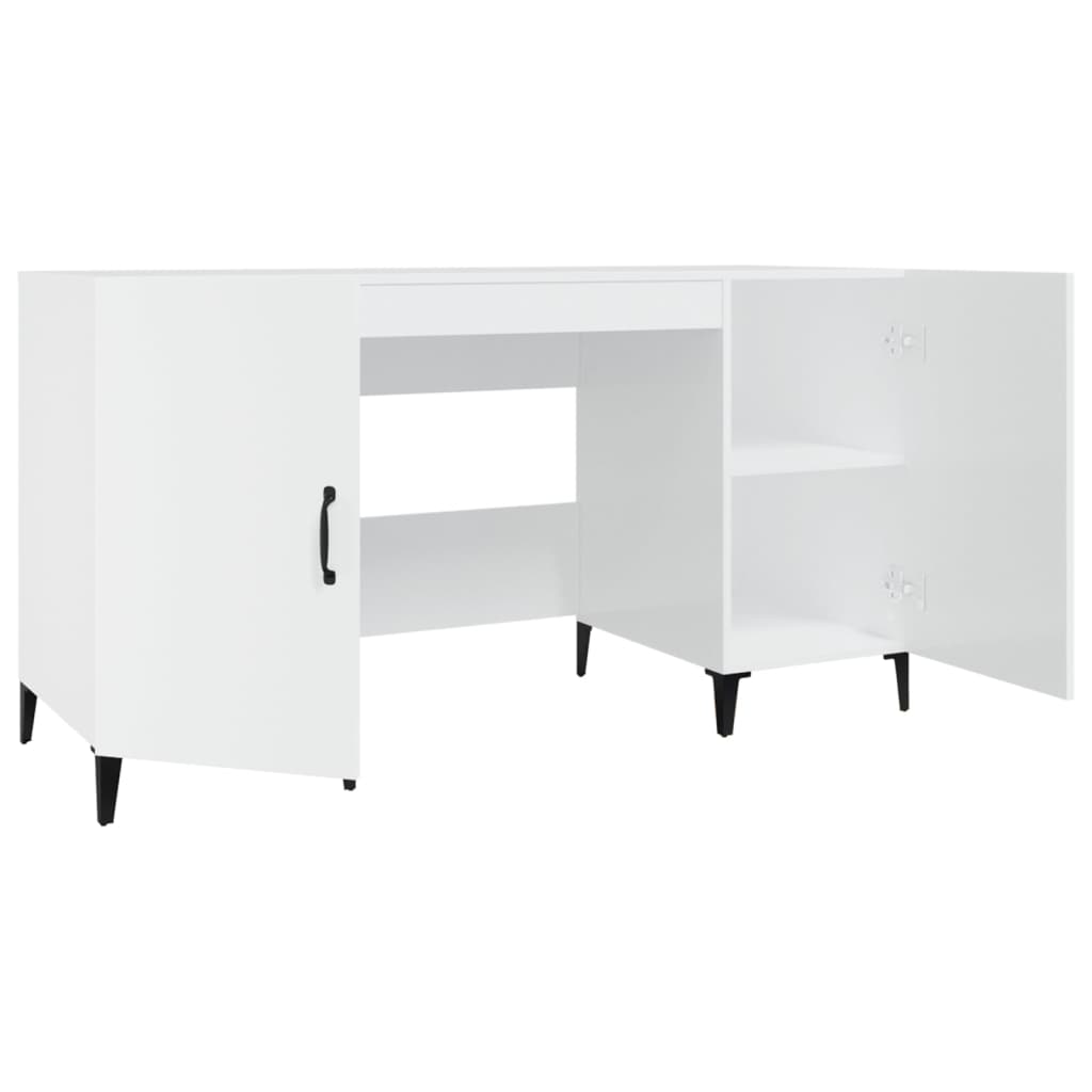 Desk, white, 140x50x75cm, wood, glossy