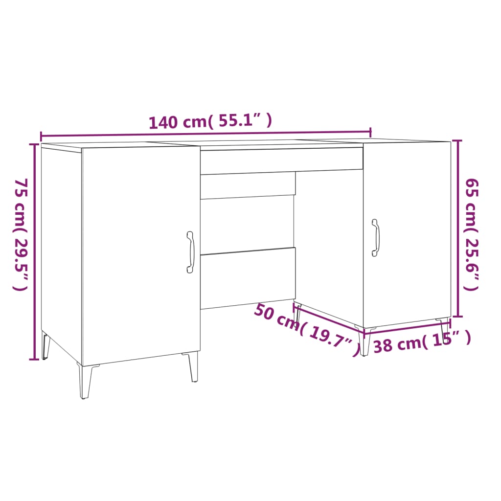 Desk, white, 140x50x75cm, wood, glossy