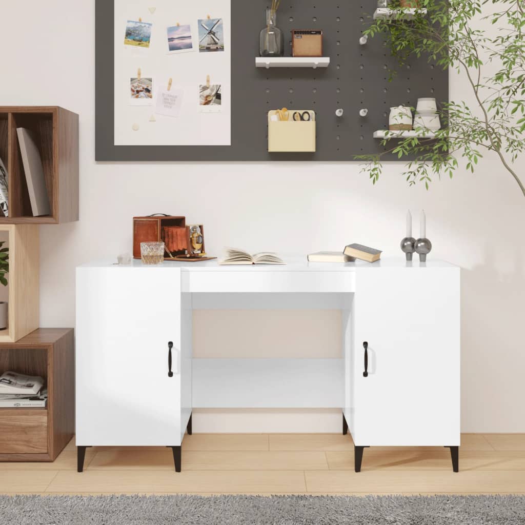 Desk, white, 140x50x75cm, wood, glossy