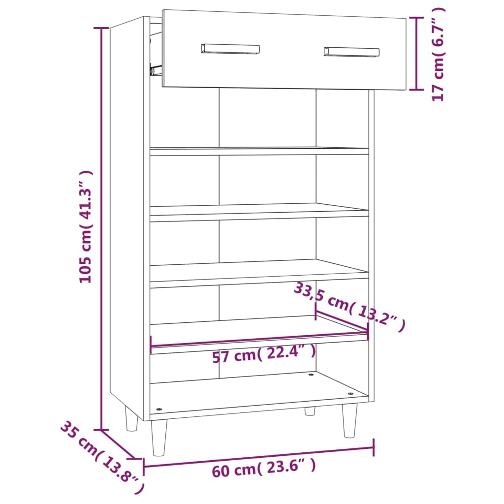 Shoe cabinet, concrete grey, 60x35x105cm, engineered wood