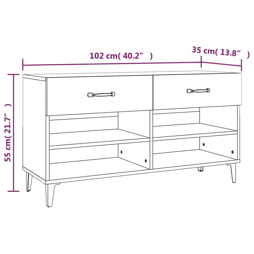 Shoe cabinet, oak, 102x35x55cm, engineered wood