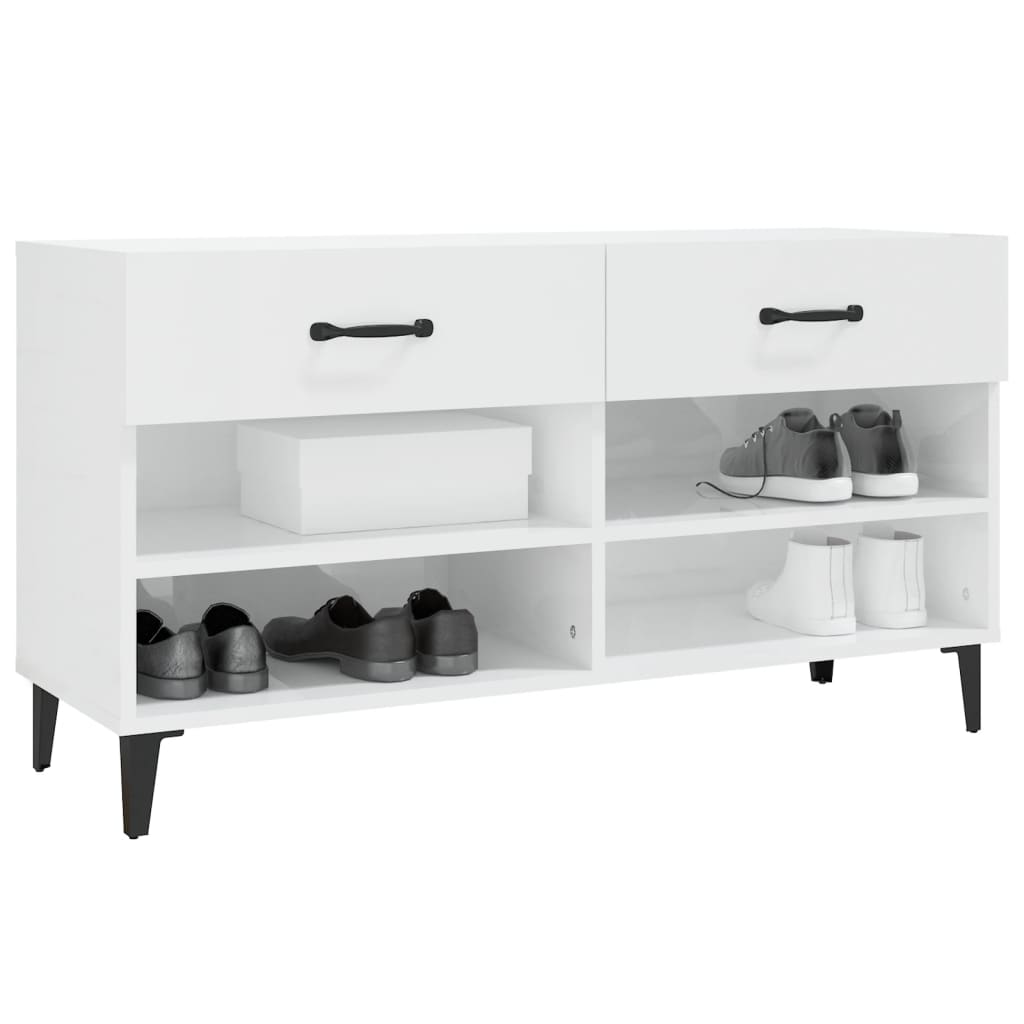 Shoe cabinet, white, 102x35x55cm, engineered wood, high gloss