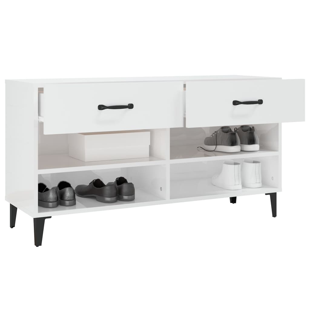 Shoe cabinet, white, 102x35x55cm, engineered wood, high gloss