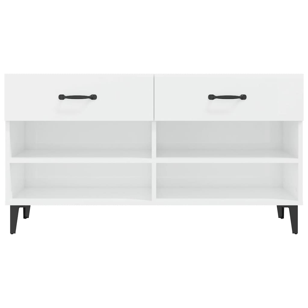 Shoe cabinet, white, 102x35x55cm, engineered wood, high gloss
