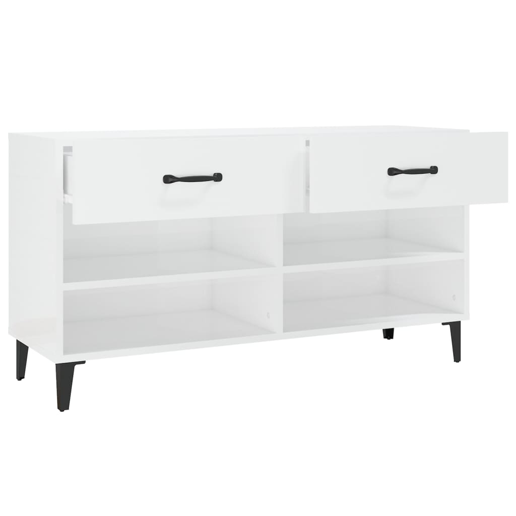 Shoe cabinet, white, 102x35x55cm, engineered wood, high gloss