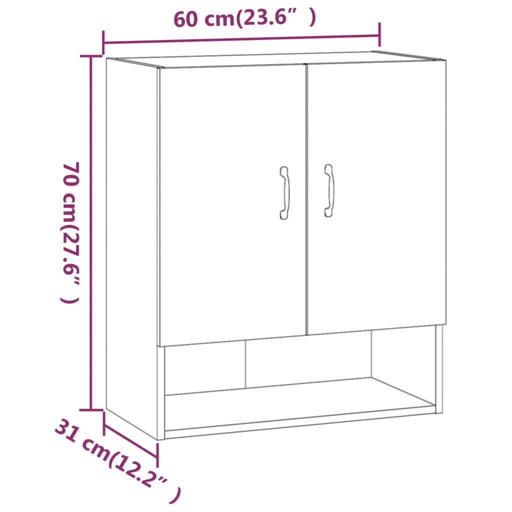 Wall cabinet, white, 60x31x70cm, engineered wood