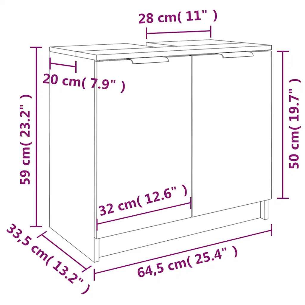 Bathroom cabinet, grey oak, 64.5x33.5x59cm, engineered wood
