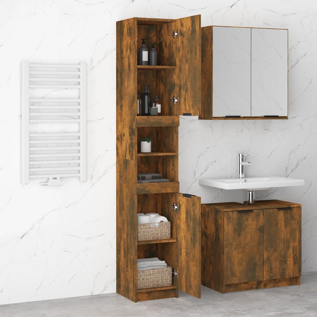 Bathroom cabinet, smoky oak, 32x34x188.5cm, wood