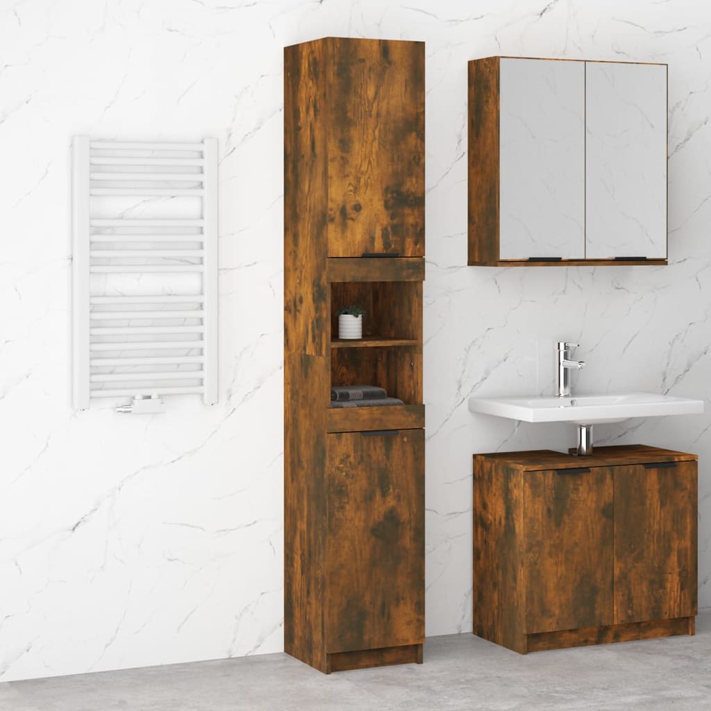 Bathroom cabinet, smoky oak, 32x34x188.5cm, wood