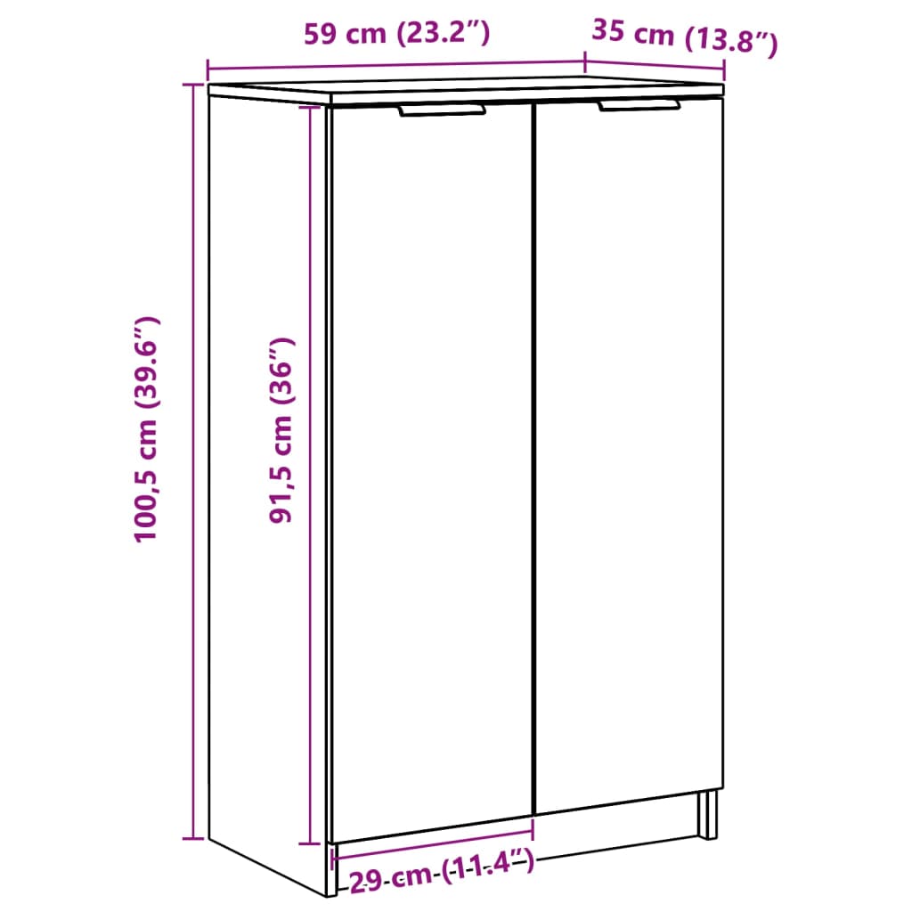 Shoe cabinet, smoky oak, 59x35x100cm, engineered wood