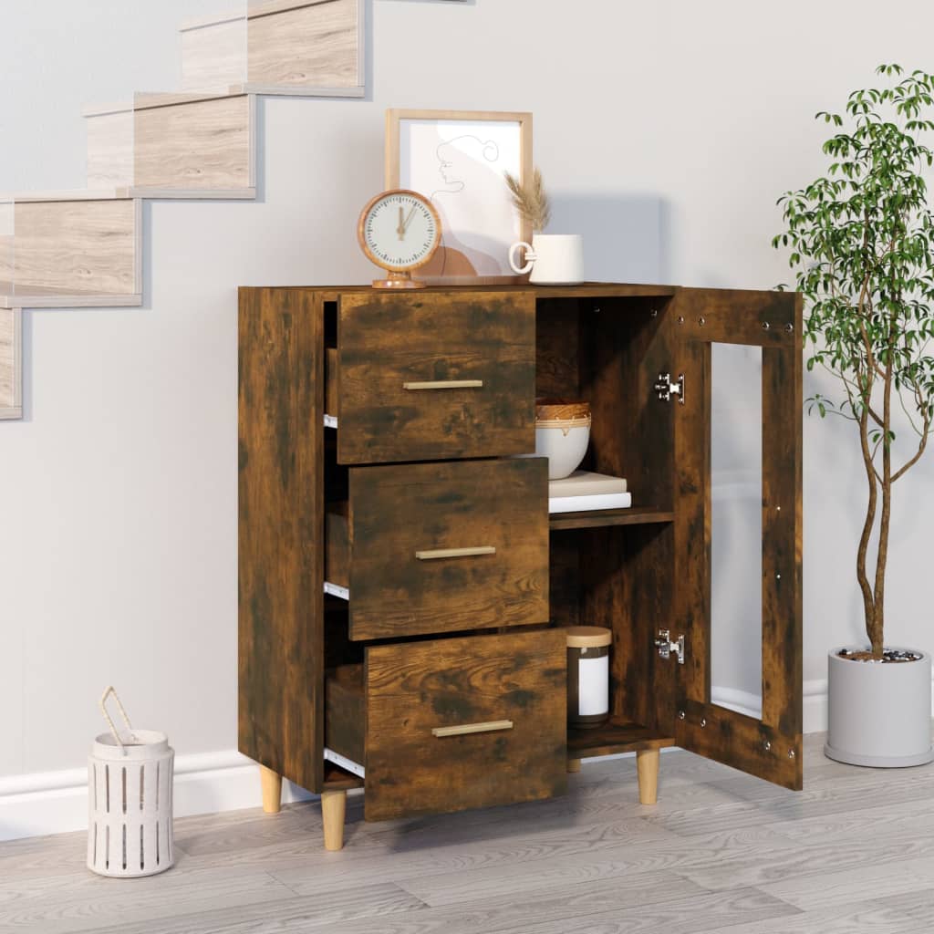 Sideboard, smoked oak, 69.5x34x90cm, engineered wood