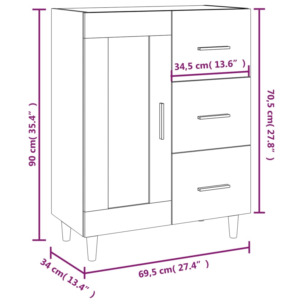 Sideboard, smoked oak, 69.5x34x90cm, engineered wood