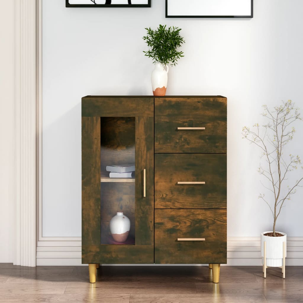Sideboard, smoked oak, 69.5x34x90cm, engineered wood