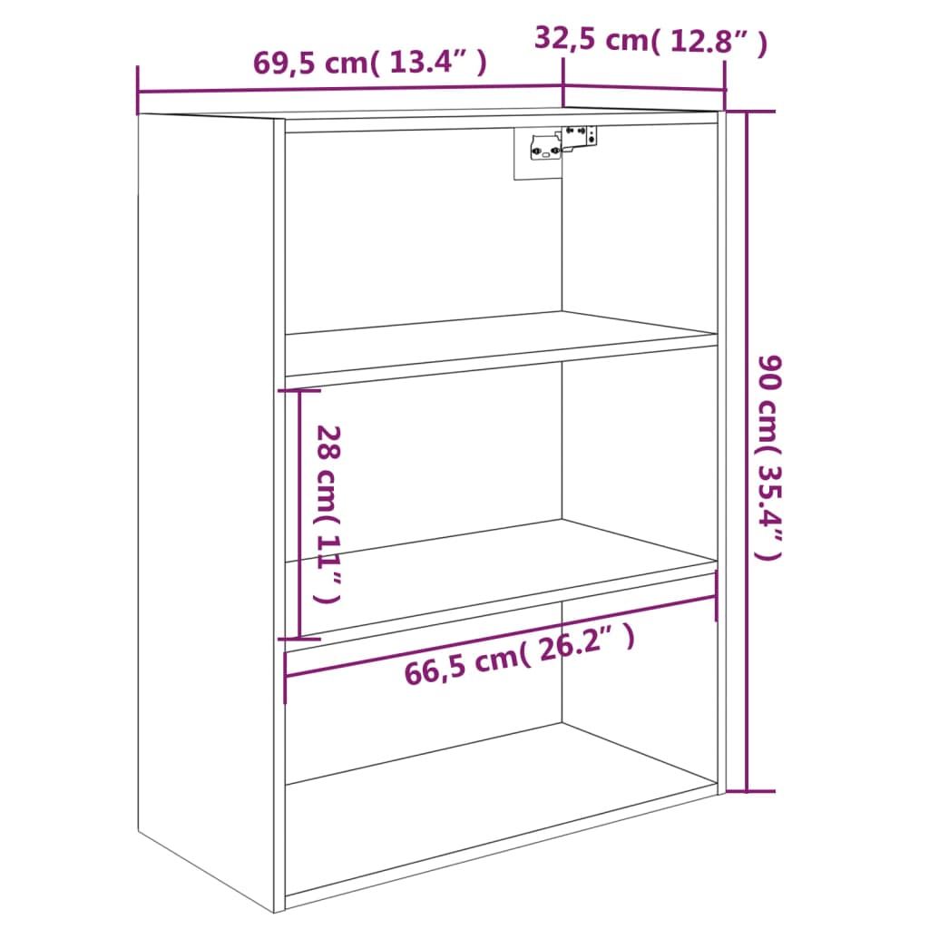 Wall-mounted cabinet, grey oak, 69.5x32.5x90cm