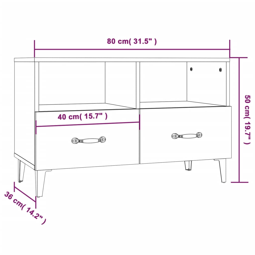 TV cabinet, smoke oak, 80x36x50cm, wood