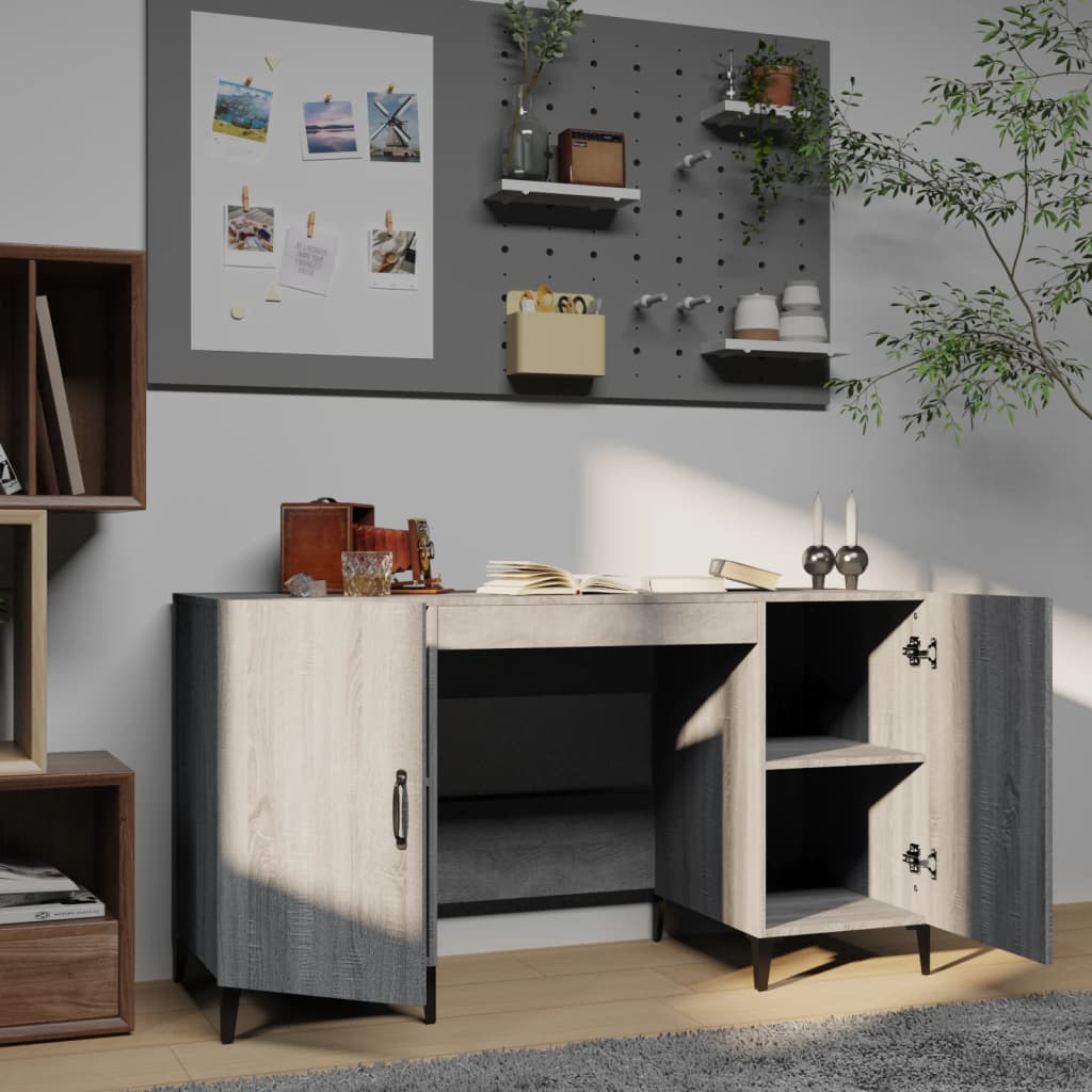 Desk, gray oak, 140x50x75cm, engineered wood